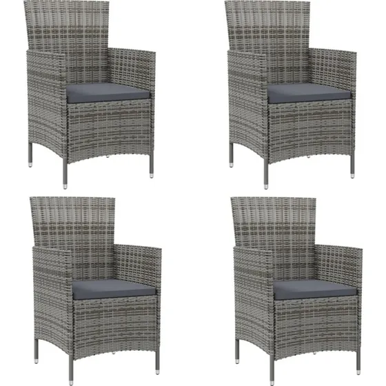vidaXL Havestole med Hynder 4 stk. Grå Polyrattan