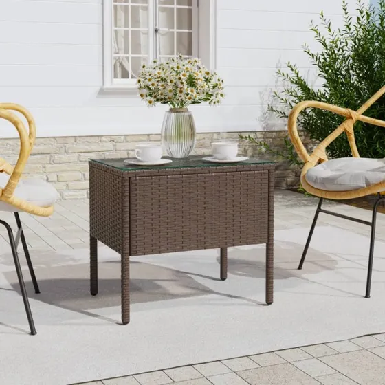 Rattan Home Sidebord 53x37x48 cm Brun med Hærdet Glas
