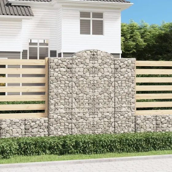 vidaXL Buede Gabionkurve 4 stk. 200x30x200/220 cm, Galvaniseret Jern