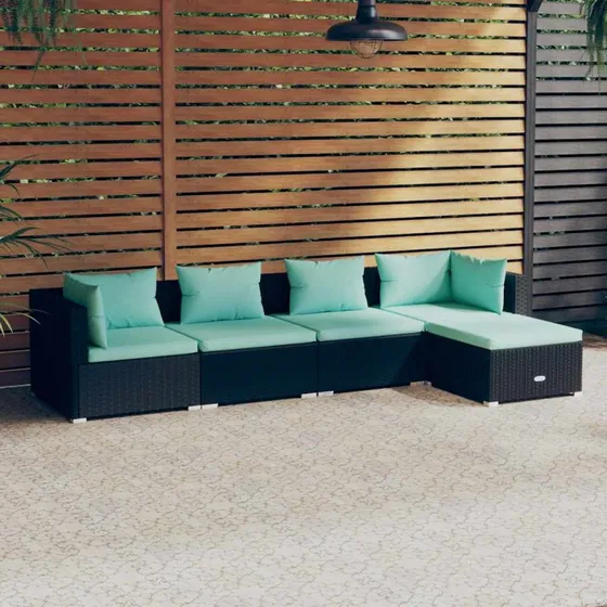 vidaXL 5-delssæt med hynder, polyrattan sort