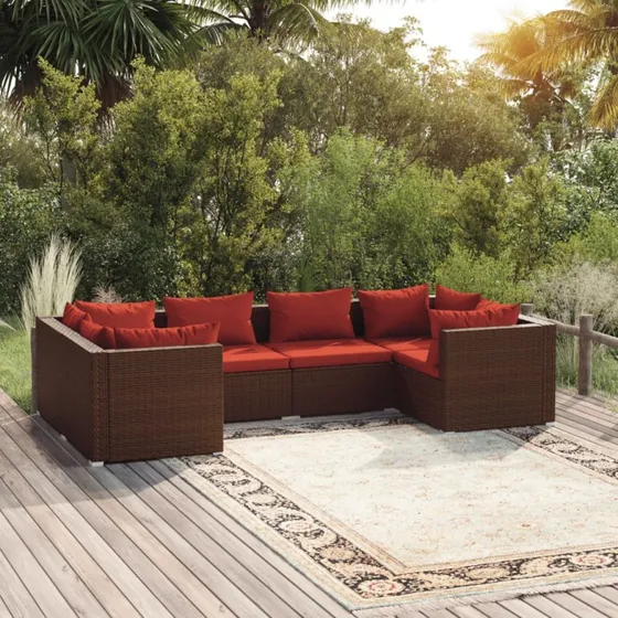 vidaXL 6-del loungesæt med hynder, polyrattan brun