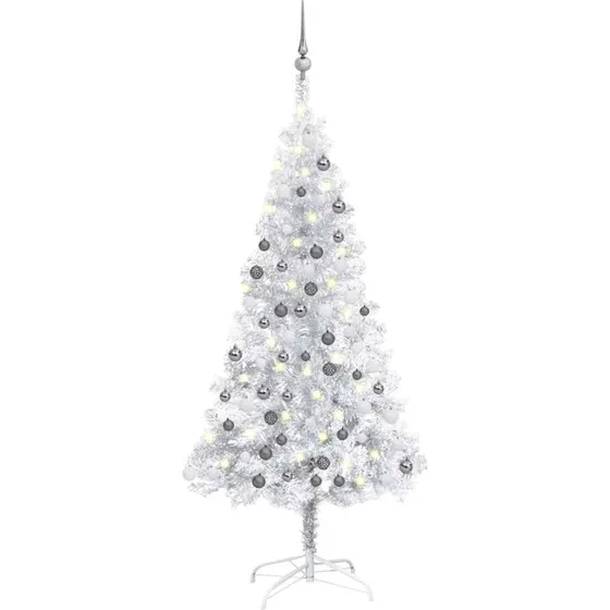 vidaXL Kunstigt Juletræ 120 cm Sølvfarvet med Lys og Kuglesæt