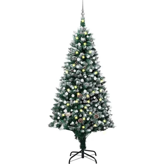 vidaXL Kunstigt Juletræ 210 cm med LED, Sne og Kugler