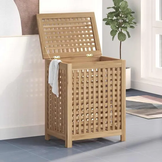 vidaXL vasketøjskurv 50x35x60 cm massivt teaktræ