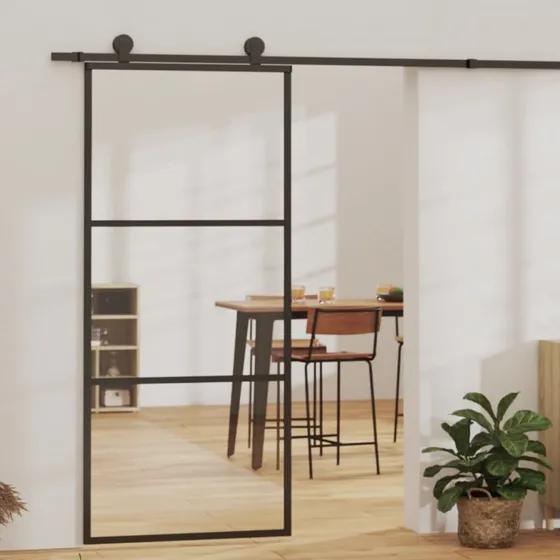 vidaXL Skydedør 90x205 cm med monteringssæt, sikkerhedsglas og aluminium