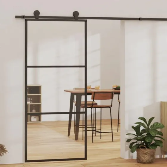 AluGlass Skydedør 90x205 cm med monteringssæt, sikkerhedsglas