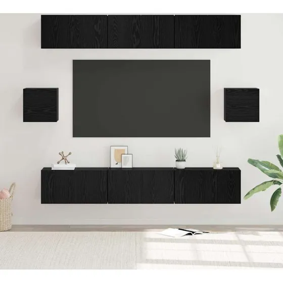 vidaXL TV-møbelsæt 8 stk, Sort eg, 60 x 30 x 30 cm, Konstrueret træ