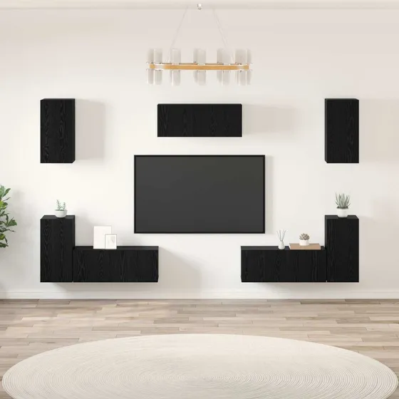 vidaXL TV-møbelsæt 7 stk, Sort eg, 80 x 30 x 30 cm, Konstrueret træ