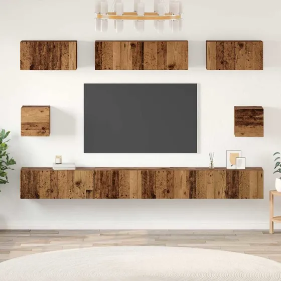 vidaXL Vægmonteret TV-skabssæt 8 pcs Gammelt Træ Konstrueret Træ