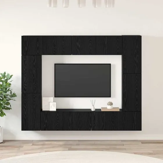 vidaXL TV-møbelsæt 8 stk, Sort eg, 80 x 30 x 30 cm, Konstrueret træ