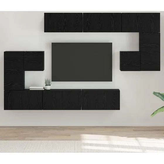 vidaXL TV-møbelsæt 10 stk, Sort eg, 60 x 30 x 30 cm, Konstrueret træ