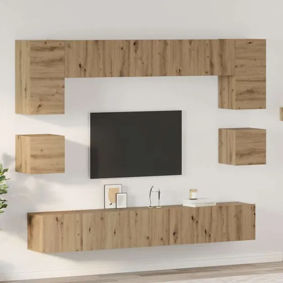 vidaXL TV-møbelsæt Vægmonteret 8 pcs Artisan Egetræ