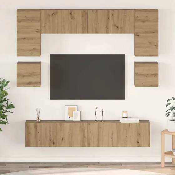 vidaXL TV-møbelsæt Vægmonteret 8 pcs Artisan Egetræ