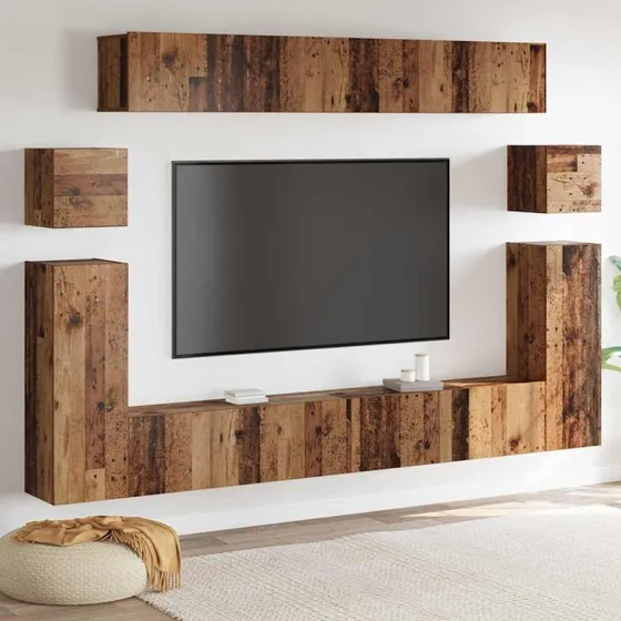 vidaXL Vægmonteret TV-Enhed 4-pcs Gammelt Træ