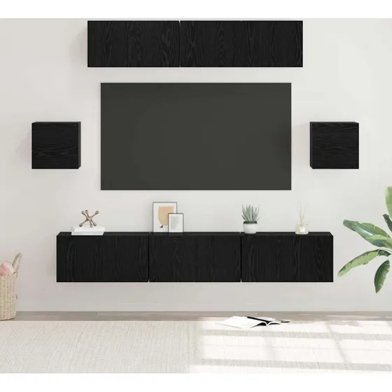 vidaXL TV-møbelsæt 7 stk, Sort, Konstrueret træ, 80 x 30 x 30 cm