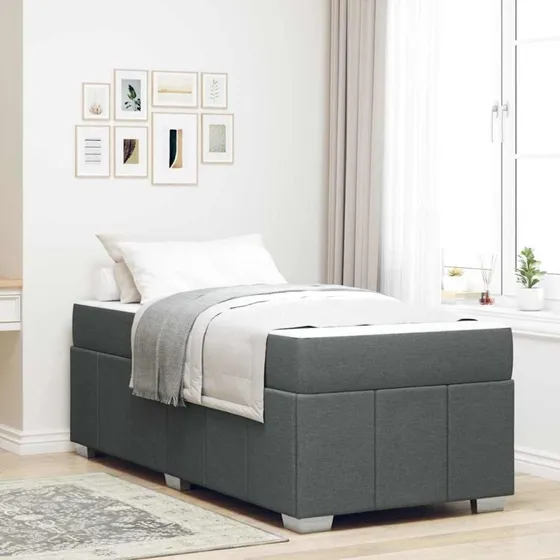 vidaXL Sengestel med Madras Mørkegrå 100 x 200 cm Stof