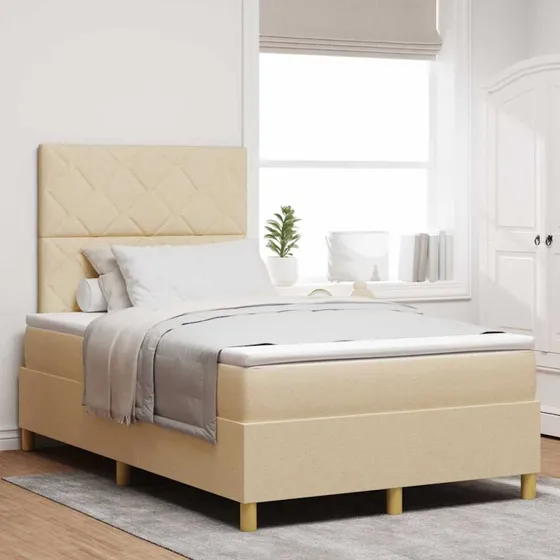vidaXL LED Box Spring Bed Creme 120 x 190 cm