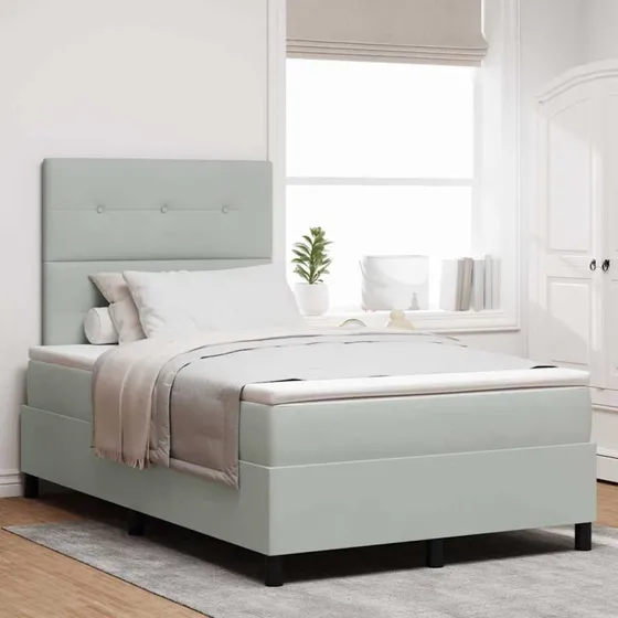 vidaXL LED Box Spring Seng 120 x 190 cm Lysegrå Fløjl