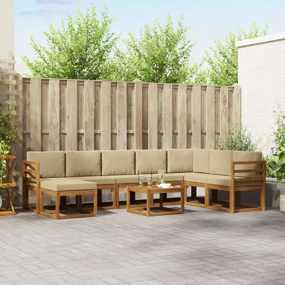 vidaXL Udendørs Sofagruppe 9 pc Naturlig/Beige Akacietræ