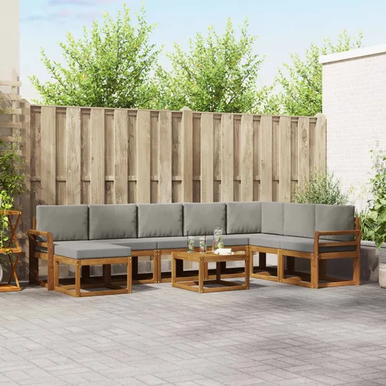 vidaXL Udendørs Sofagruppe 9 pcs Naturlig og Lys Grå