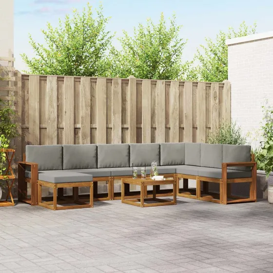 vidaXL Udendørs Sofagruppe 9 pcs Naturlig og Lys Grå