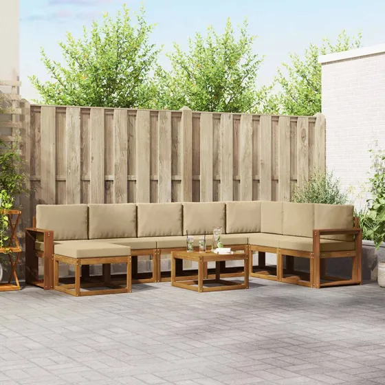 vidaXL Udendørs Sofagruppe 9 pc Naturlig/Beige Akacietræ