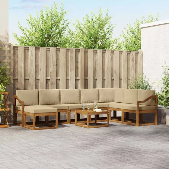 vidaXL Udendørs Sofagruppe 9 pcs Naturlig/Beige Akacietræ