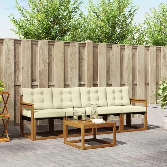 vidaXL Udendørs Sofagruppe 5-pcs Naturlig & Fløde