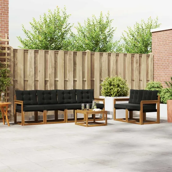 vidaXL Udendørs Sofagruppe 7 pcs Naturlig og Sort