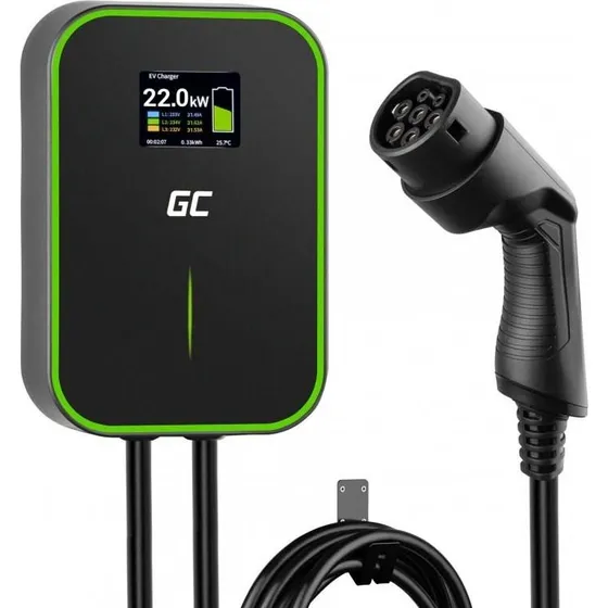 Green Cell EV PowerBox 22 kW med fast Type 2-kabel 6 m, sort