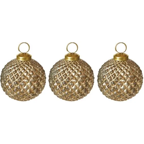 Julekugler i glas 3 stk Ø 8 cm - guld (antik look)