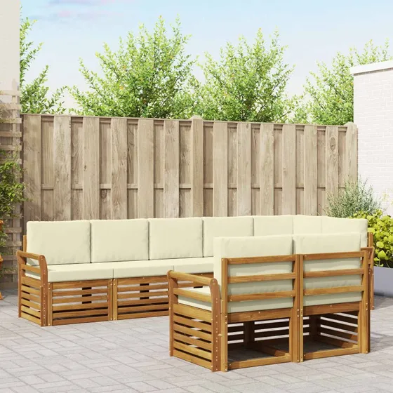 vidaXL Sofasæt 8-del, Naturlig & Fløde, Massivt Akacietræ