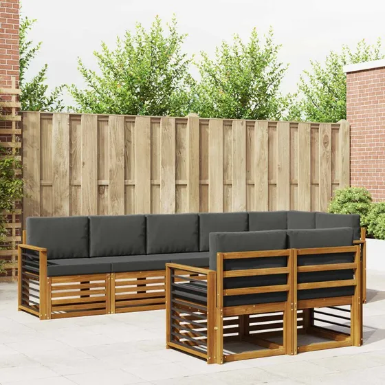 vidaXL Sofasæt 8-del, Naturlig & Antracit, Massivt Akacietræ