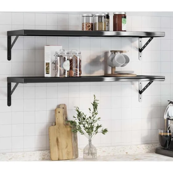 vidaXL Væghylder 2 stk. 100x30 cm rustfrit stål sort