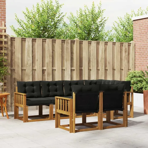vidaXL Udendørs Sofagruppe 7 pc Naturlig og Sort