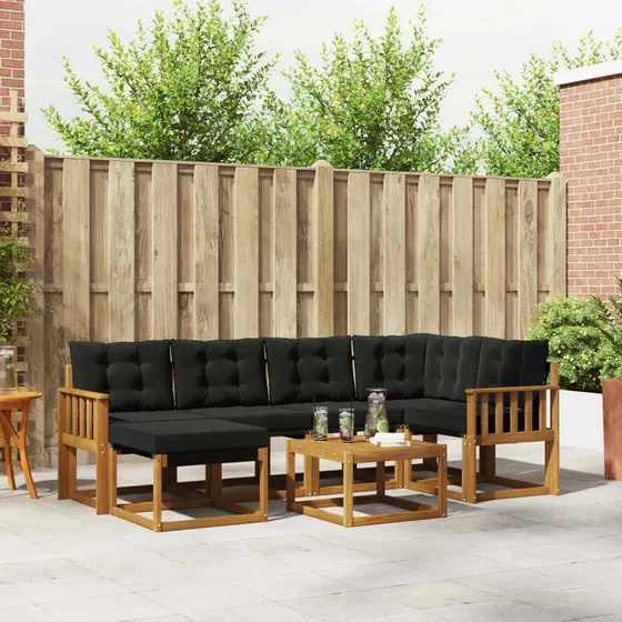 vidaXL Udendørs Sofagruppe 7 pc Naturlig og Sort
