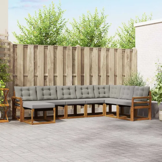 vidaXL Udendørs Sofagruppe 8 pcs Naturlig/Lys Grå
