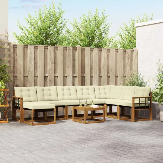 vidaXL Udendørs Sofagruppe 9 pcs Naturlig & Fløde