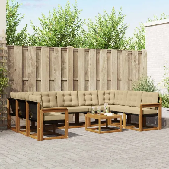 vidaXL Udendørs Sofagruppe 10 pcs Naturlig & Beige