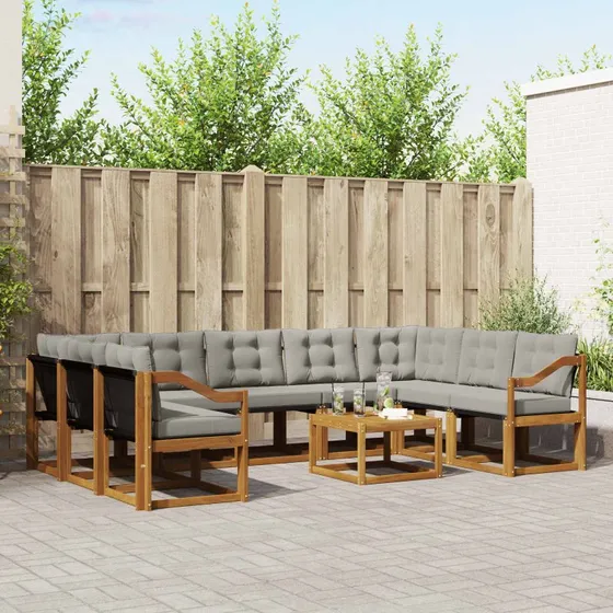 vidaXL Udendørs Sofagruppe 10 pcs Naturlig og Lys Grå