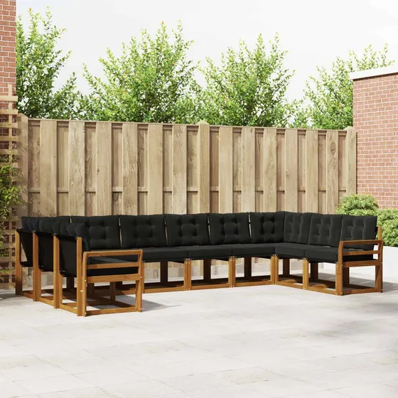 vidaXL Udendørs Sofagruppe 10 pcs Naturlig og Sort