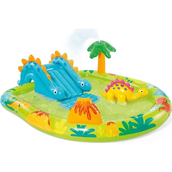 Intex Little Dino legeområde 191x152x58 cm med rutsjebane og vandsprøjte