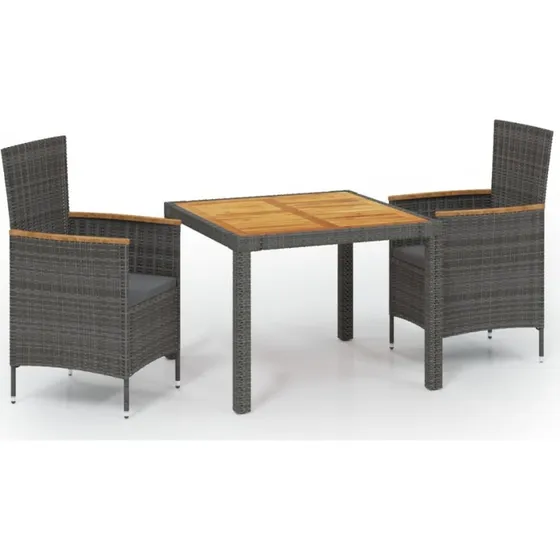 Rattan Home Udendørs Spisebordssæt 3 Dele Grå 90 cm