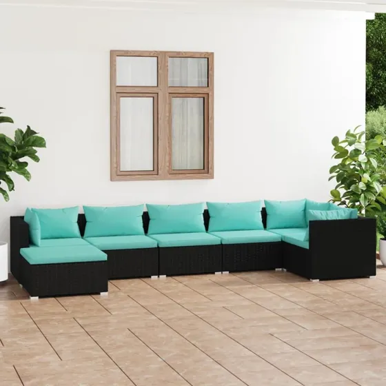 vidaXL 7-delers loungesæt med hynder i polyrattan, sort