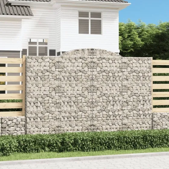 vidaXL Buede Gabionkurve 2 stk. 300x30x200/220 cm, galvaniseret jern