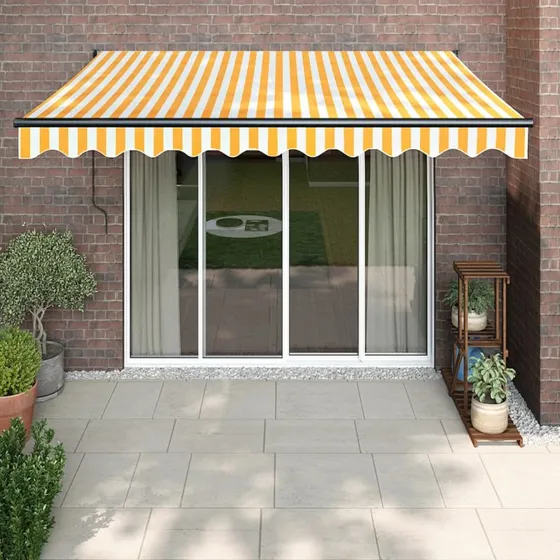 vidaXL Foldemarkise 3,5x2,5 m Aluminium Gul Hvid Manuel Betjening