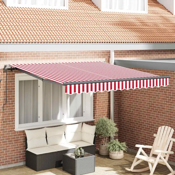 vidaXL Utrækkelig Markise Rød og Hvid 350 x 250 cm