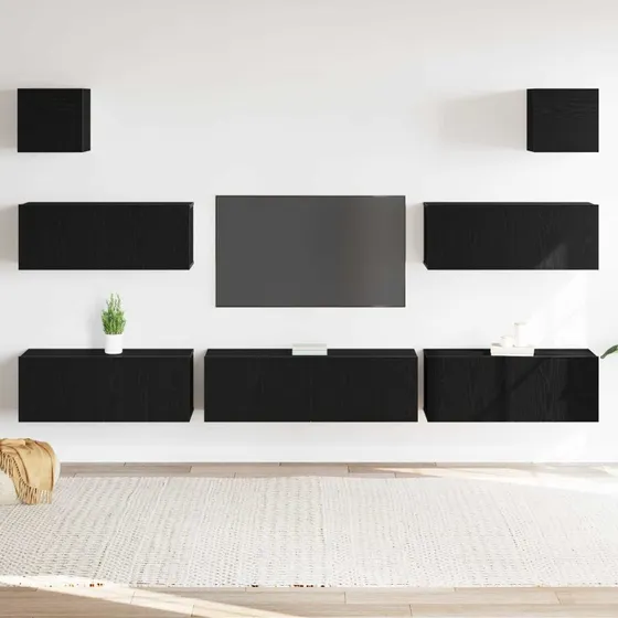 vidaXL TV-møbelsæt 7 stk, Sort, 100 x 30 x 30 cm, Konstrueret træ