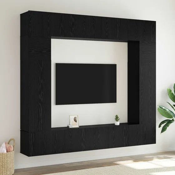 vidaXL TV-møbelsæt 8 stk, Sort eg, 100 x 30 x 30 cm, Konstrueret træ