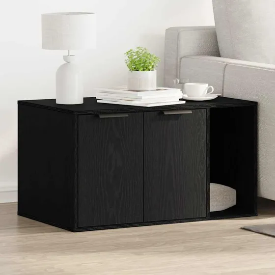 vidaXL Kattebakke Sort Egetræ 80x50x45 cm